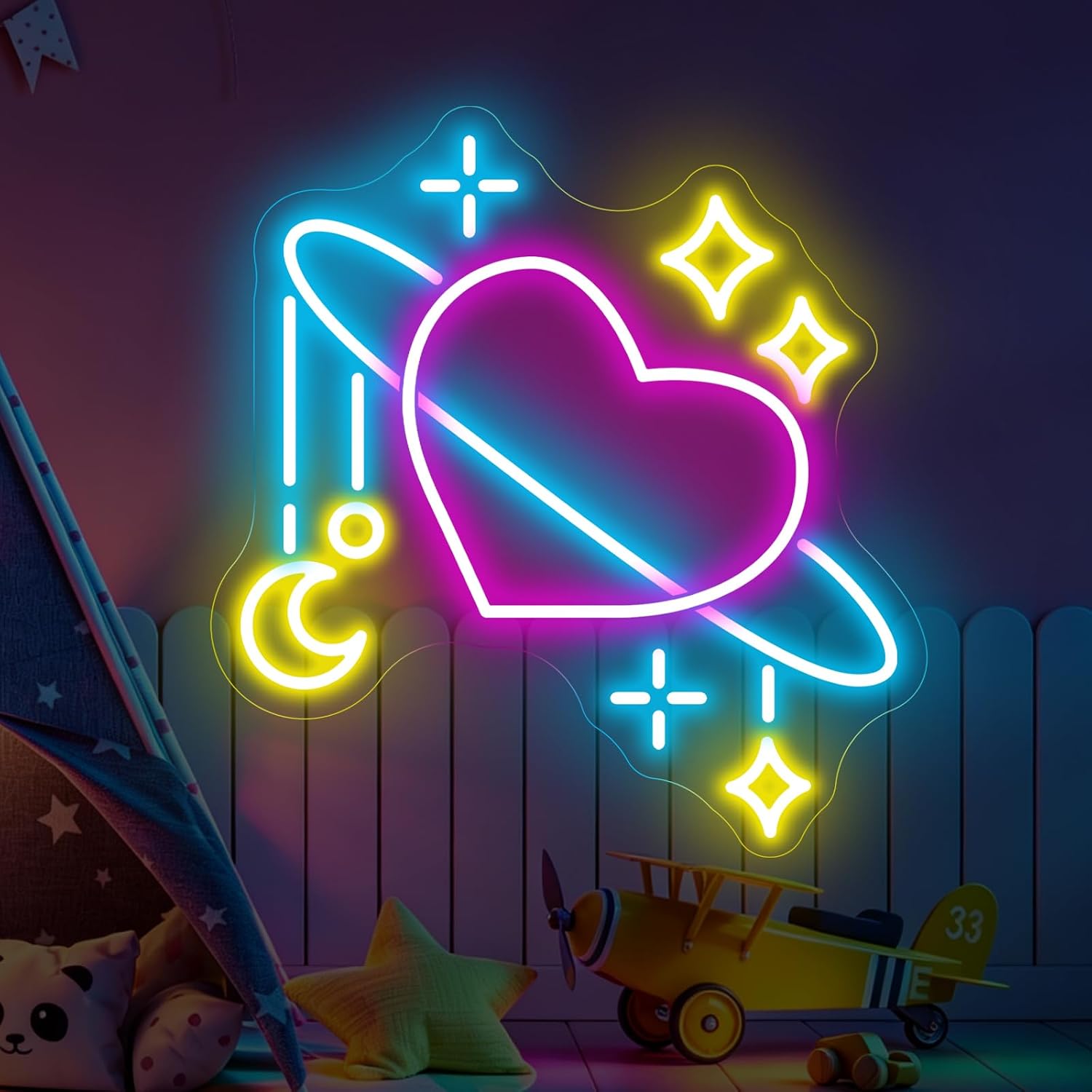 Baby Nursery Wall Lights - مصباح نيون على شكل كوكب فضائي،