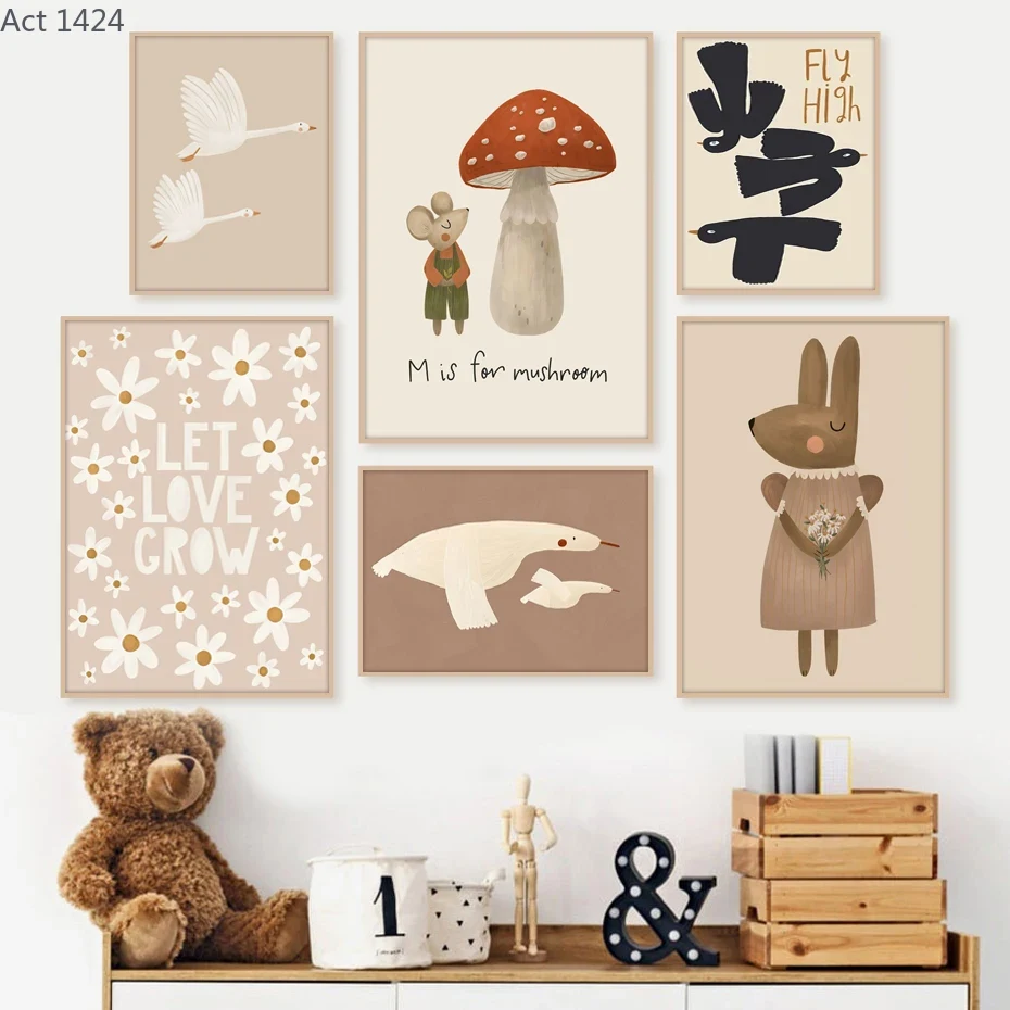 Baby Nursery Frames - ملصقات بوهو كرتونية لأرنب وفأر وإوز،