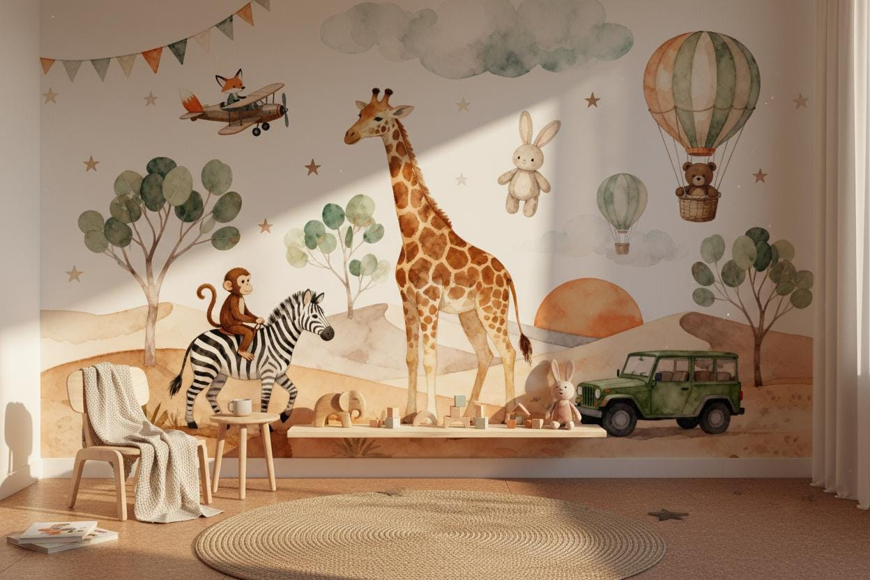 ورق جدران كرتوني بتصميم حيوانا - مراجعة Baby Nursery Peel And Stick Wallpaper وسعره